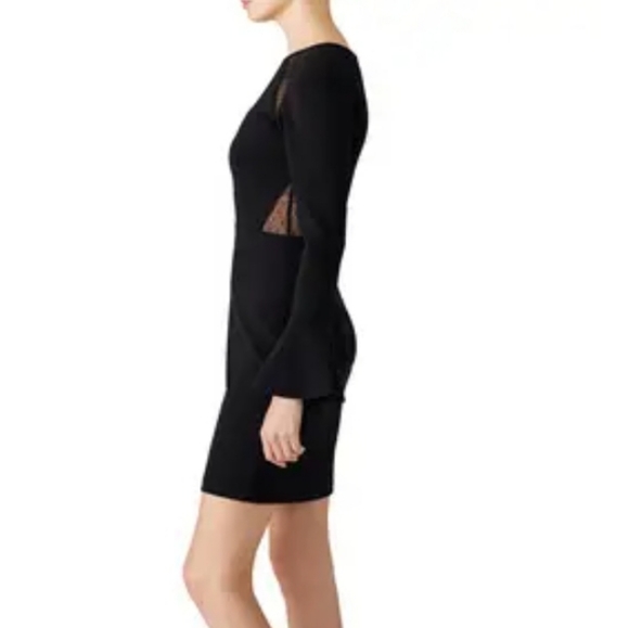 Parker Illusion Dress Black Bell Sleeve Sheath Mesh Stretch Womens Size XS - Picture 3 of 14